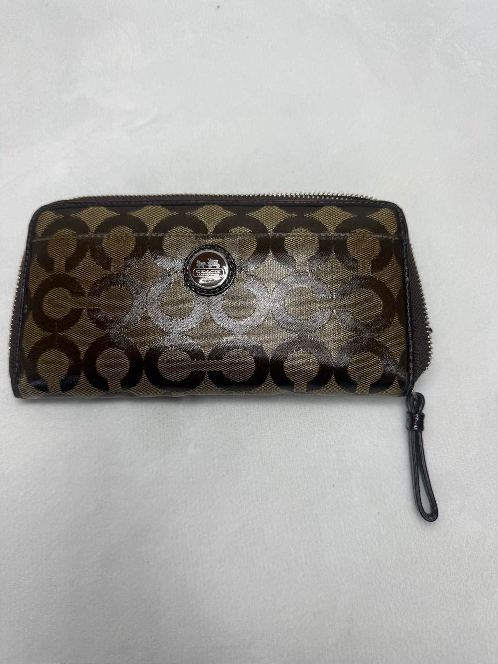 Coach Vintage Brown Signature Zip-Around Wallet